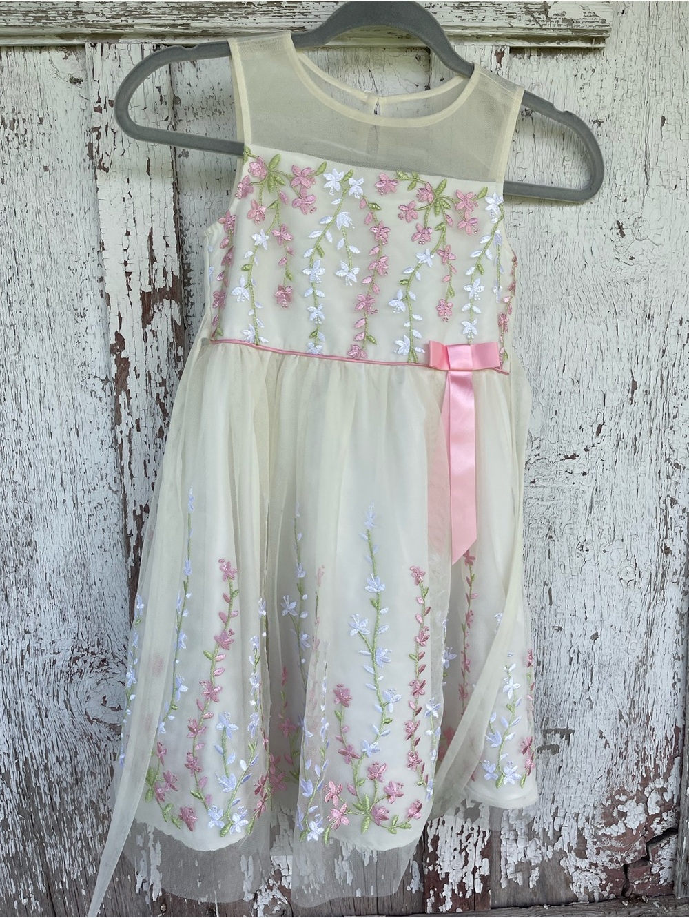 Jona Michelle Cream and Pink Embroidered Floral Dress Size 6